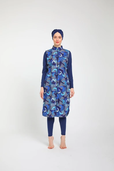 Chelly Kadın Likralı Fermuarlı Tam Kapalı Tesettür Mayo T 3860 - T 3865 - 6