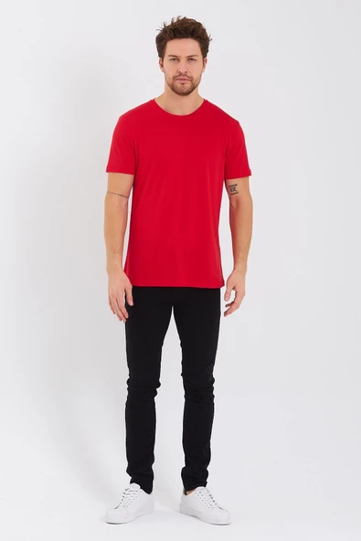 Erkek Pamuk Modal Regular Fit T-shirt Kırmızı - 3