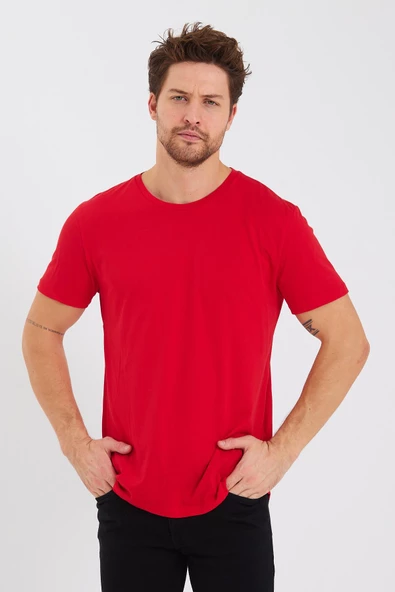Erkek Pamuk Modal Regular Fit T-shirt Kırmızı
