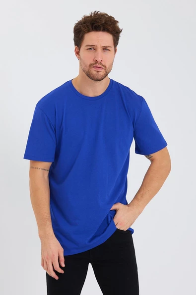 Erkek Pamuk Modal Oversize T-shirt Saks