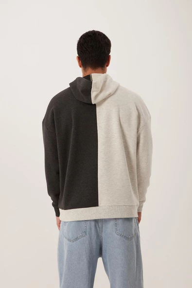 Erkek Parçalı 3 İplik Sweatshirt Beyaz - 3