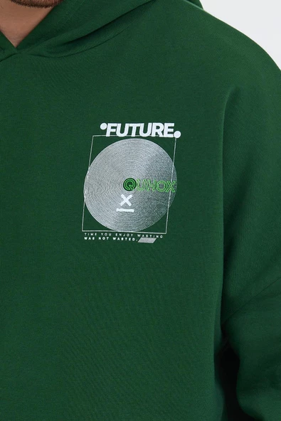Erkek Oversize Baskılı Sweatshirt Yeşil - 2