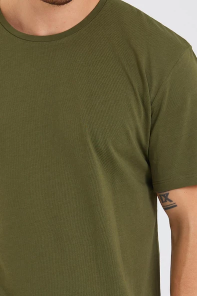 Erkek Pamuk Modal Oversize T-shirt Haki - 2