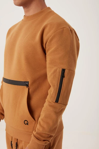 Erkek Fermuar Detaylı Sweatshirt Kahverengi - 2