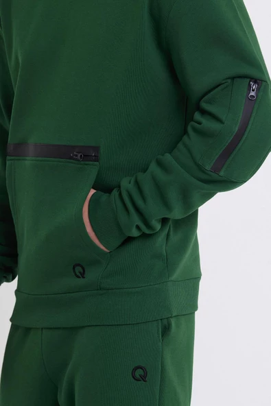 Erkek Fermuar Detaylı Sweatshirt Yeşil - 2