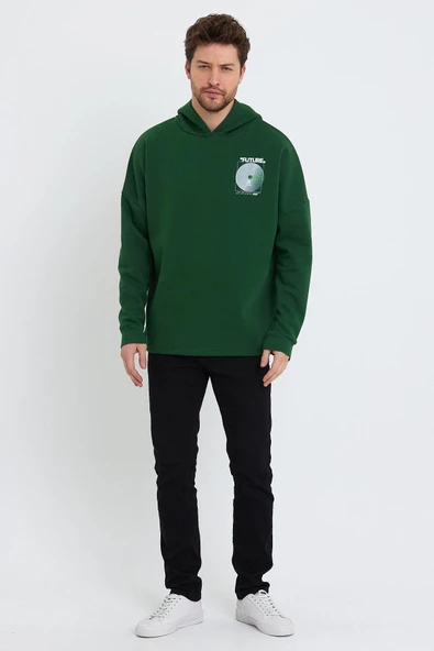 Erkek Oversize Baskılı Sweatshirt Yeşil - 3