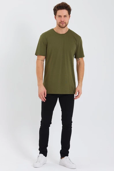 Erkek Pamuk Modal Oversize T-shirt Haki - 3