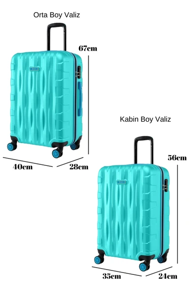 2'li Valiz Seti Orta Boy - Kabin Boy Su Yeşili 1167 - Resim 2