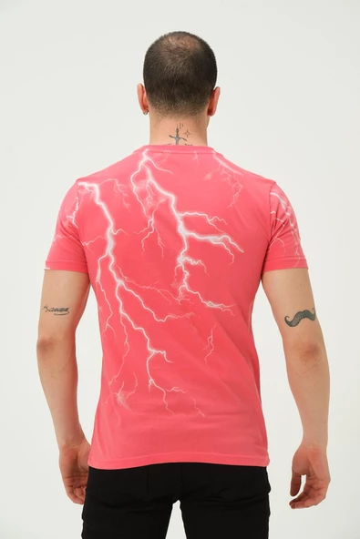 Erkek Şimşek Baskılı Regular Fit Tişört Rose Red - 4