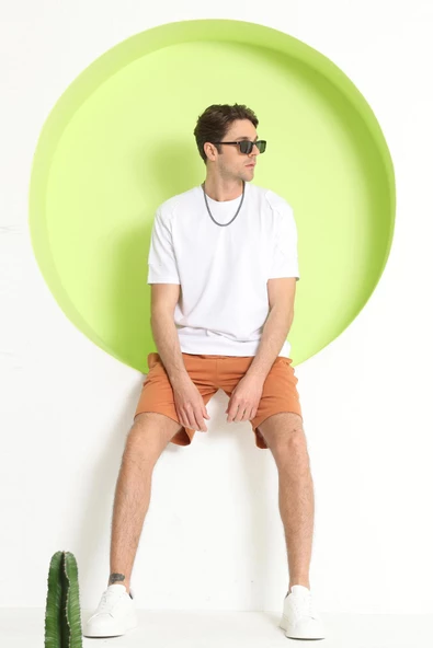 Erkek Kol Detaylı T-shirt Beyaz - 3