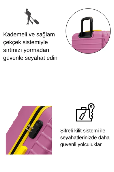 2'li Valiz Seti Büyük Boy - Orta Boy Pembe 1168 - Resim 3
