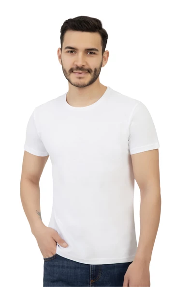 Erkek Bisiklet Yaka Regular Fit Tişört Beyaz