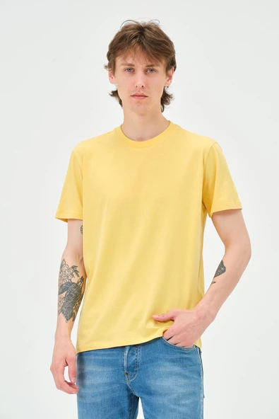 Erkek %100 Pamuk Regular Kalıp 5 li T-Shirt Paketi Sarı - 3