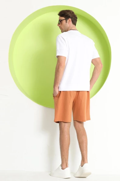 Erkek Kol Detaylı T-shirt Beyaz - 4