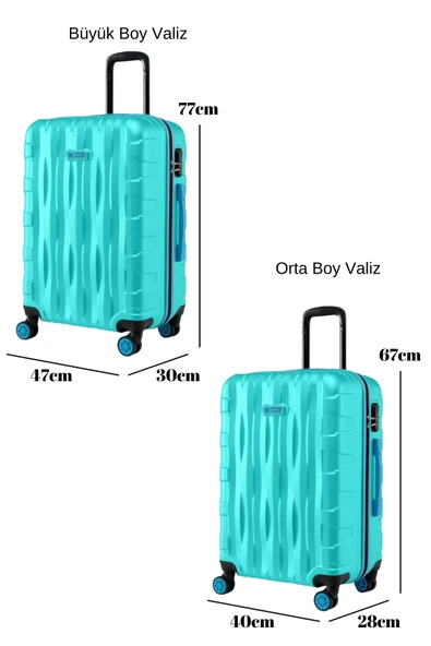 2'li Valiz Seti Büyük Boy - Orta Boy Su Yeşili 1167 - Resim 2