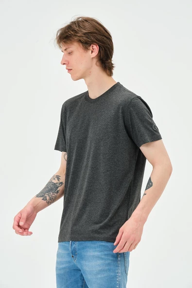 Erkek Bisiklet Yaka Regular Kalıp T-shirt Antrasit - 3