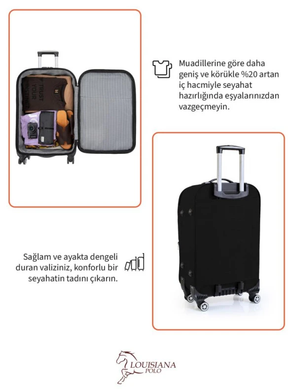 Orta ve Kabin Boy Valiz Seti 4 Teker Kumaş Valiz Siyah 1081 - 7