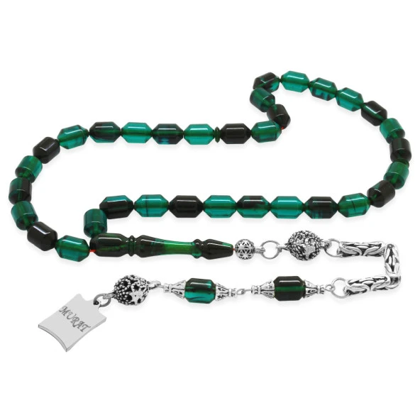 Nipora Kararmaz Metal Kral Püsküllü Uçlu Kapsül Kesim Kişiye Özel İsim&Nazar Ayeti Yazılı Plakalı Turkuaz-Siyah Ateş Kehribar Tesbih - Resim 4