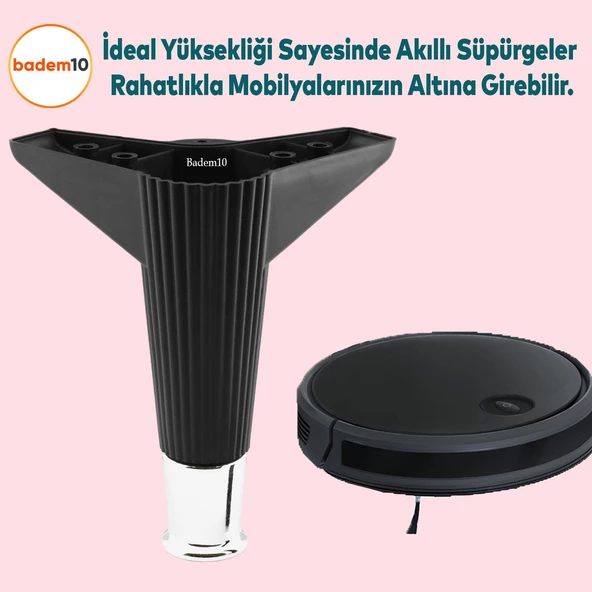 Elista 6'lı Set Mobilya Tv Ünitesi Yükseltici M8 Civatalı Destek Ayağı Ayakları 15 Cm Siyah Krom - Resim 6