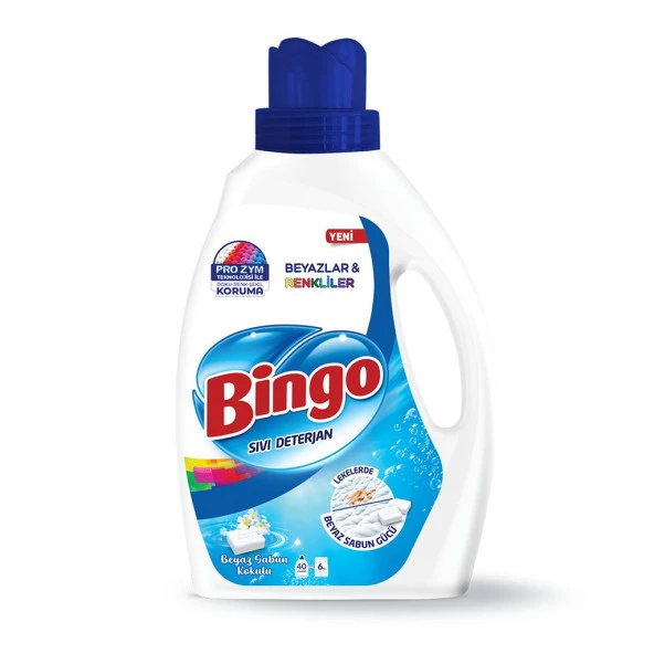 Bingo Sıvı Çamaşır Deterjanı Beyazlar ve Renkliler İçin Beyaz Sabun Kokulu 2600 ml 2'Li 80 Yıkama