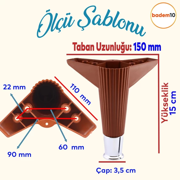 Elista 6'lı Set Mobilya Tv Ünitesi Yükseltici M8 Civatalı Destek Ayağı Ayakları 15 Cm Ceviz Krom - Resim 2