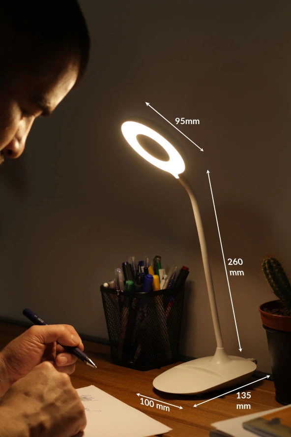 Şarjlı Masa Lambası Dokunmatik 3 Renk 24 Led Telefon Standlı Kademeli Çalışma Okuma Işığı - Resim 5