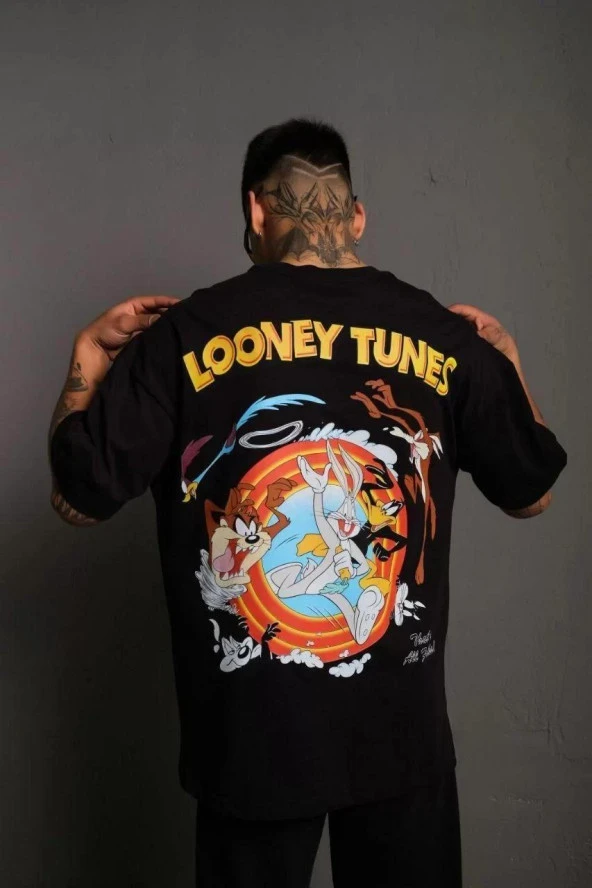 Gucso Erkek Looney Tunes Dijital Baskılı T-Shirt - Siyah