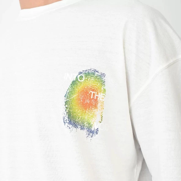 Gucso Erkek Bisiklet Yaka Into The Voıd Poize Man Isı Haritalı El Baskılı Oversize T-Shirt - Beyaz - 4