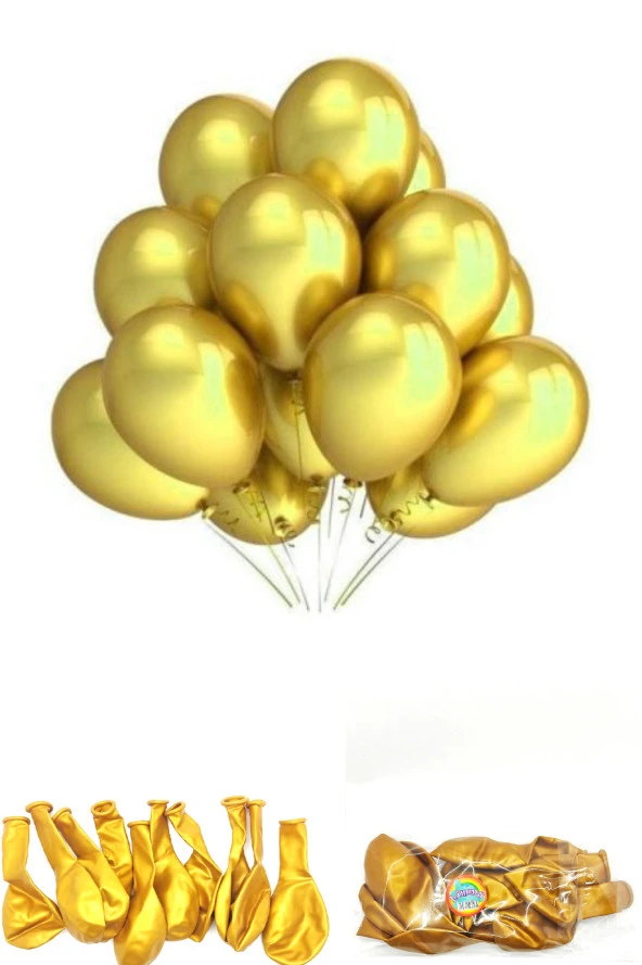 Metalik Balon Parlak Renkli 10'lu Paketli Balon 12 Inç - Gold - Sarı