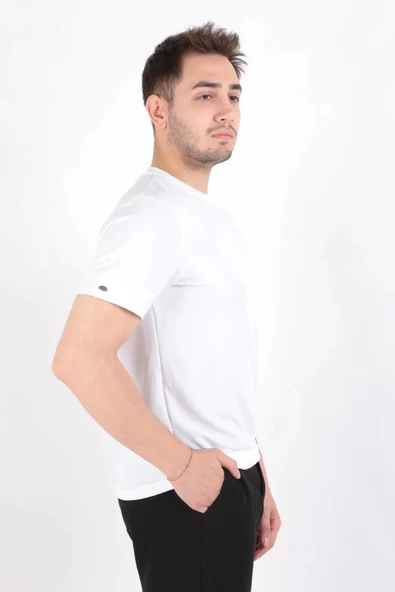 Cazador B.Yaka K.Kol  Erkek T-shirt 4127 Beyaz - Resim 3