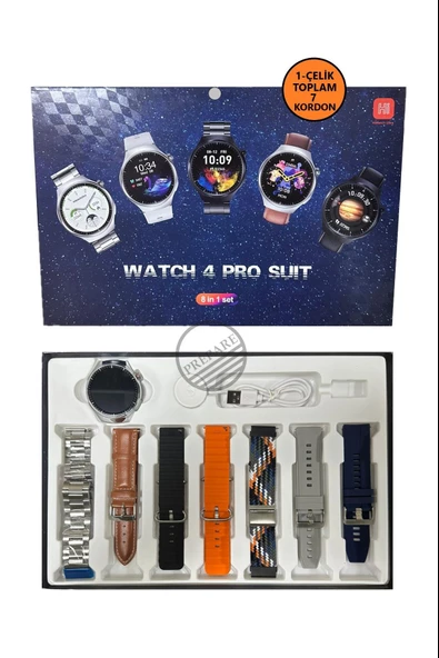 Watch 4 Pro Suit 7 Kordonlu Tüm Cihazlara Uyumlu Sesli Görüşme Bildirim Özellikli Akıllı Saat