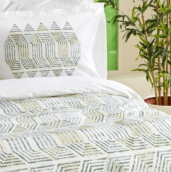 Karacahome Jenik Yeşil %100 Pamuk Tek Kişilik Nevresim Takımı - 4