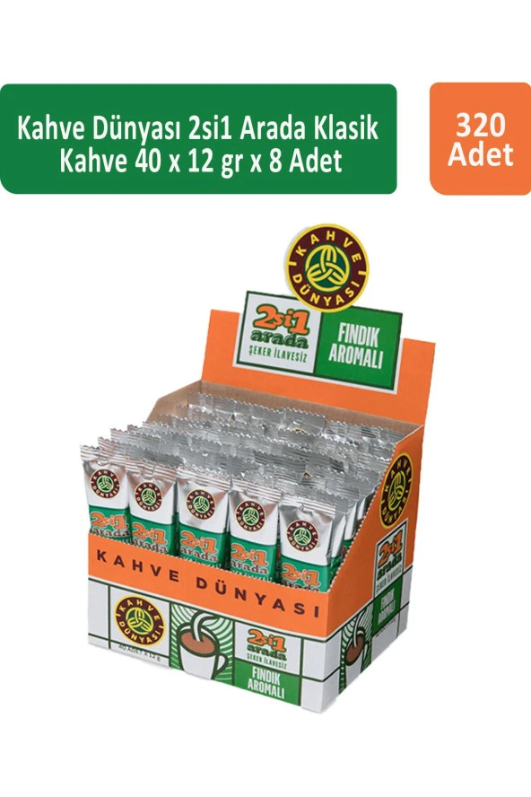 Kahve Dünyası 2si1 Arada Fındık Aromalı Kahve  40 x 12 gr x 8 Adet