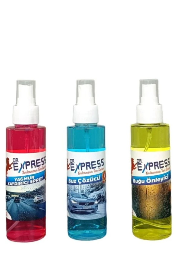 Drexpress Kışlık 3'lü Oto Bakım Sprey Set Buğu Önleyici Buz Cözücü Yağmur Kaydırıcı 3x150ml