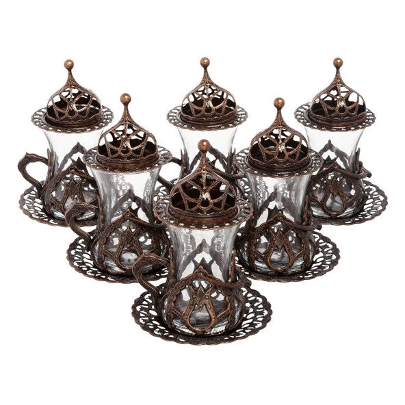 6'LI KULPLU ÇAY SETİ ANTİK BAKIR GRUPLAR