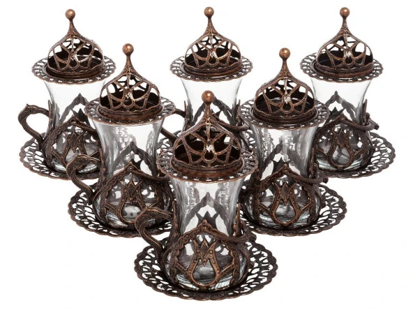 6'LI KULPLU ÇAY SETİ ANTİK BAKIR GRUPLAR - 2