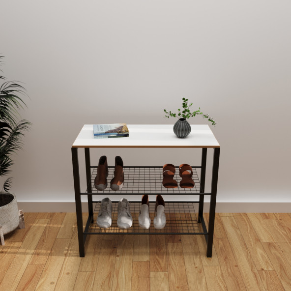 Eportatif Geniş Metal Ayakkabılık Vestiyer 3 Katlı Ayakkabılık Beyaz 1361