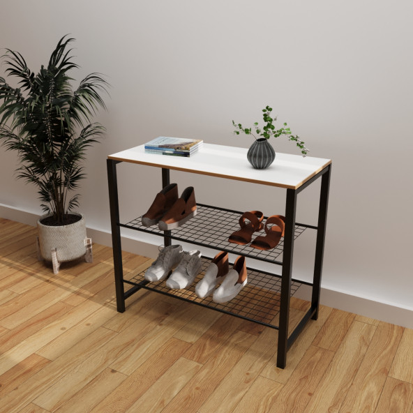 Eportatif Geniş Metal Ayakkabılık Vestiyer 3 Katlı Ayakkabılık Beyaz 1361 - 2