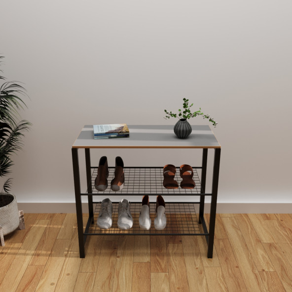 Eportatif Geniş Metal Ayakkabılık Vestiyer 3 Katlı Ayakkabılık Füme 1362