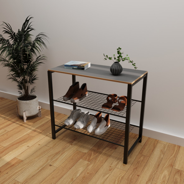 Eportatif Geniş Metal Ayakkabılık Vestiyer 3 Katlı Ayakkabılık Füme 1362 - 2