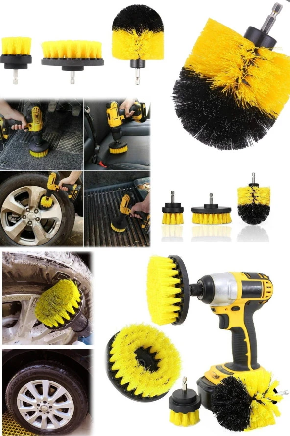 Genel TemizliK 4'lü Çok Amaçlı Araba Bakım Fırçası Tüm Matkaplara Uyumlu Jant Lastik Kotuk Kit - Resim 5