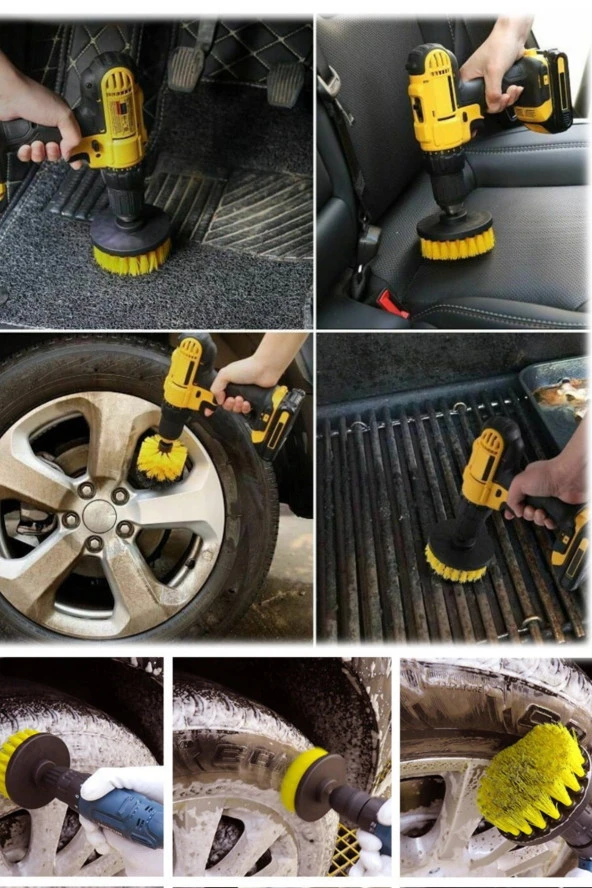 Genel TemizliK 4'lü Çok Amaçlı Araba Bakım Fırçası Tüm Matkaplara Uyumlu Jant Lastik Kotuk Kit - Resim 6