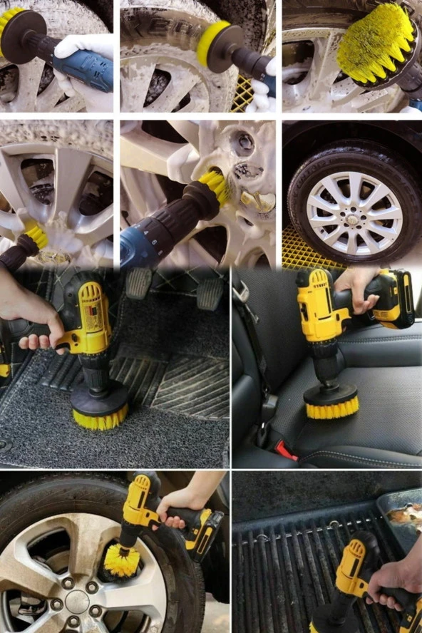 Genel TemizliK 4'lü Çok Amaçlı Araba Bakım Fırçası Tüm Matkaplara Uyumlu Jant Lastik Kotuk Kit - Resim 7