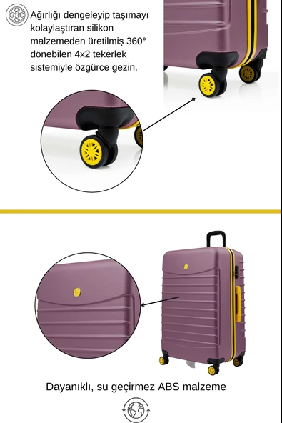 2'li Valiz Seti Orta Boy - Kabin Boy Rose 1168 - Resim 3
