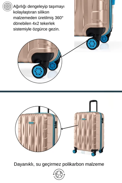 Kabin Boy Valiz 4x2 Teker Altın 1167 - Resim 3