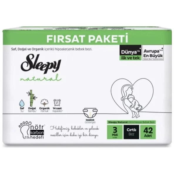 Sleepy Bebek Bezi Natural 3 Beden Midi 4-9 kg 42'li Fırsat Paket