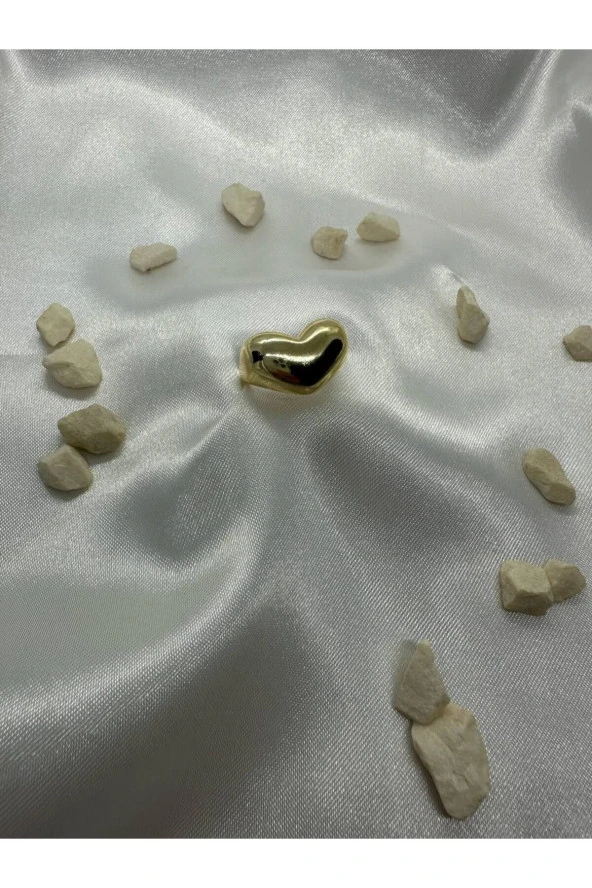 Çelik Pinterest Model Bombeli Ayarlanabilir Kalp Yüzük Gold