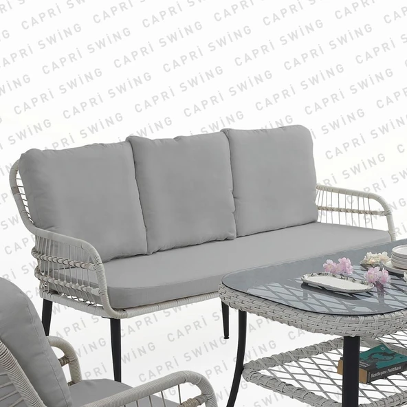 Capri Swing Pisa Üçlü Rattan Bahçe Balkon Oturma Grubu | Beyaz | 802 - 2