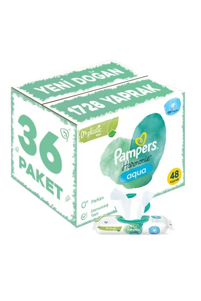 Prima Pampers Harmonie Islak Havlu Mendil Aqua Pure 48 Yaprak 36 Lı Set (1728 YAPRAK) Organik Pamuk ürün görseli 1