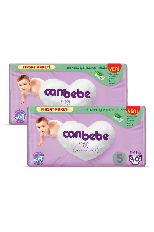 Canbebe Bebek Bezi Fırsat Paketi 5 Beden Junior 40 Lı X 2 Adet